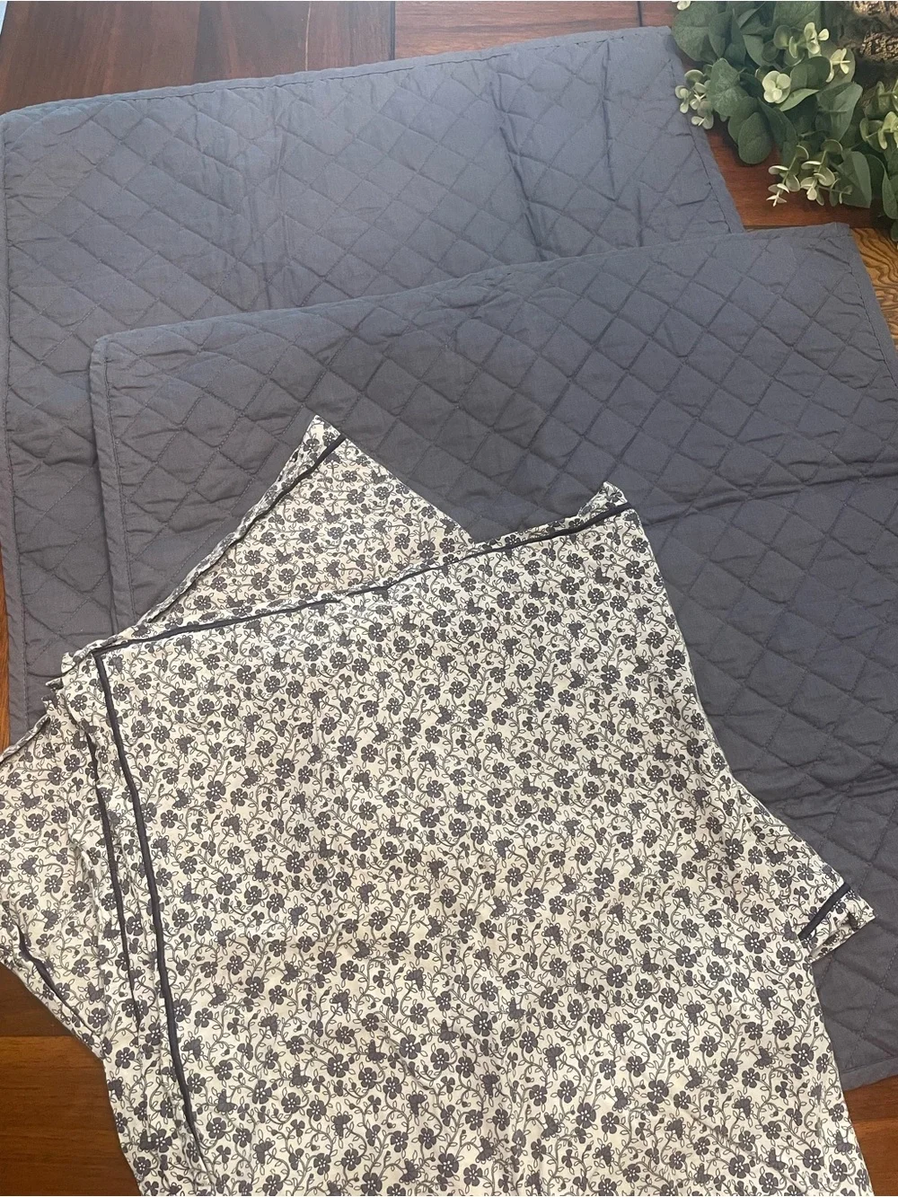 Two Blue Quilted Shams with TwoFloral-Print Shams C13